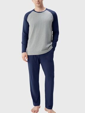 David Archy Cotton Soft Crew Neck Pajama Set Navy/Grey, Medium,NWOT display pair